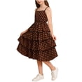 thumbnail image 1 of Girls Polka Dot Dress Tiered Ruffle Smocked Waist Spaghetti Strap Square Neck Midi Dress Nylon Spandex Brown Summer Casual Party,Size 9-10 T, 1 of 9