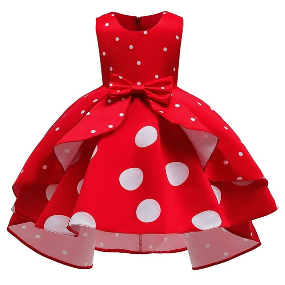 Girls Polka Dot Flower Dress Princess Wedding Birthday Halloween Ball Gown