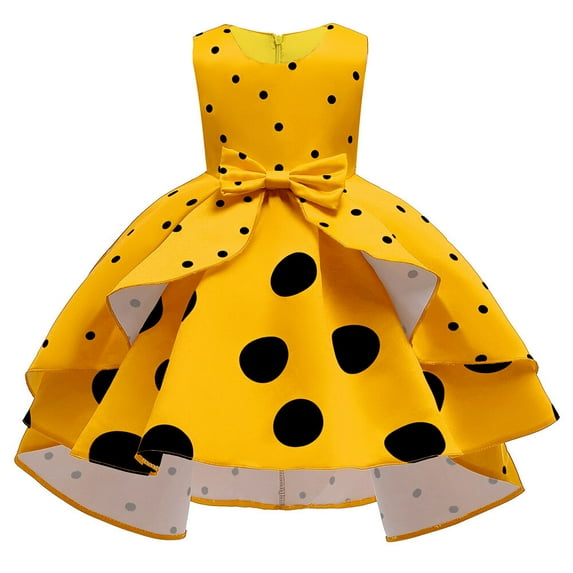 Girls Polka Dot Flower Dress Princess Wedding Birthday Halloween Ball Gown