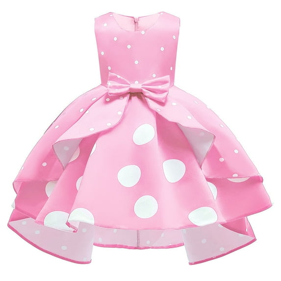 Girls Polka Dot Flower Dress Princess Wedding Birthday Halloween Ball Gown