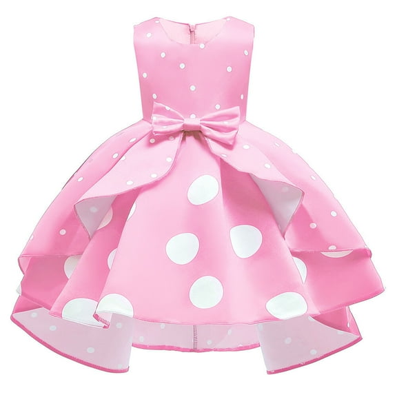 Girls Polka Dot Flower Dress Princess Wedding Birthday Halloween Ball Gown