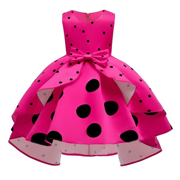 Girls Polka Dot Flower Dress Princess Wedding Birthday Halloween Ball Gown