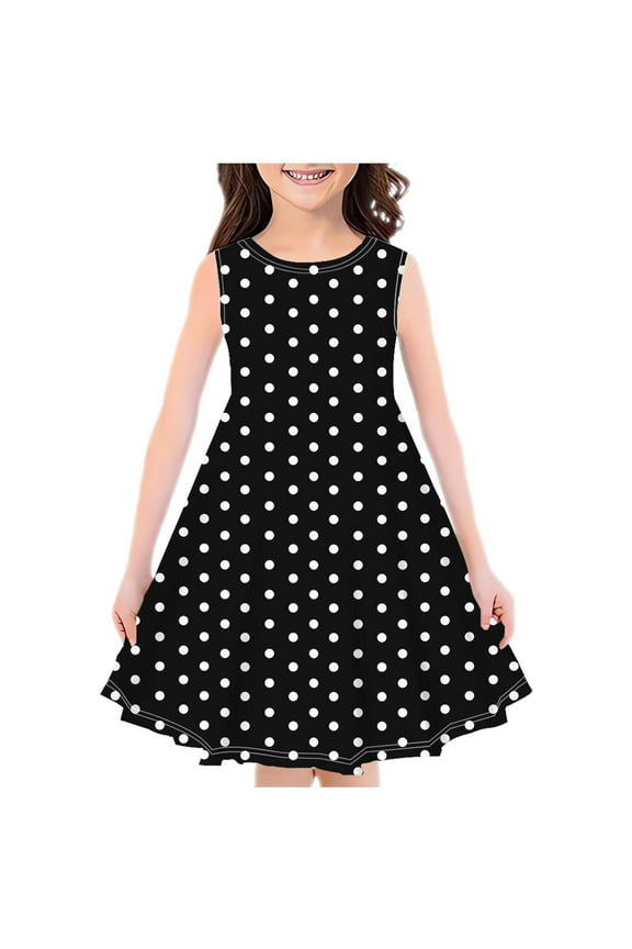 Girls Polka Dot Party Dress Vintage 50s 60s Rockabilly A-line Dresses Crew Neck Sleeveless Summer Sundress for Dance Prom