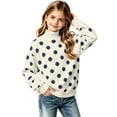thumbnail image 1 of Girls Polka Dot Turtleneck Sweater Long Sleeve Pullover Tops Loose Fit Kids Casual Fall Winter Daily Knit Outfits, 1 of 7