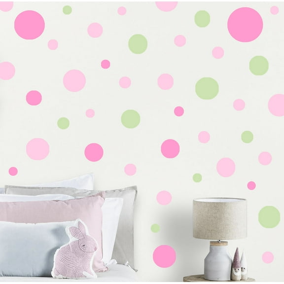 Girls Polka Dot Wall Decals Kids Room Wall Dot Stickers Sage Green, Soft Pink & Pink Room (63 Dots)-1"-6.5"