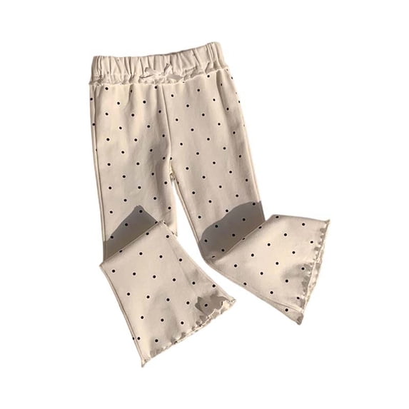 Girls Polka Dots Flare Pants Spring Summer Bow Elastic High Waist Wide Leg Bell Bottom Sweatpants with Ruffle Hem Kids