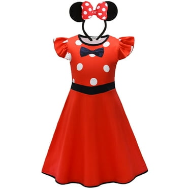 Girls' Polka Dots Halloween Fancy Dress with Headband Mini Mouse Costume for 3-9 Year
