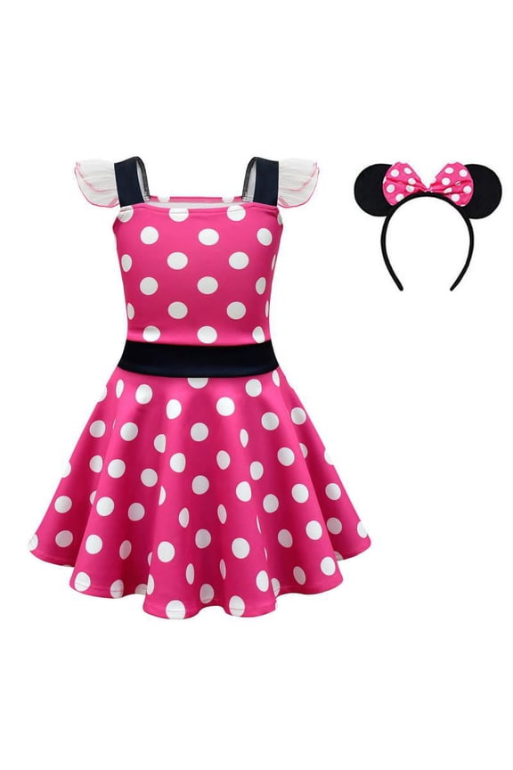 Girls Polka Dots Princess Dress With Headband Halloween Christmas Party Cosplay Dress