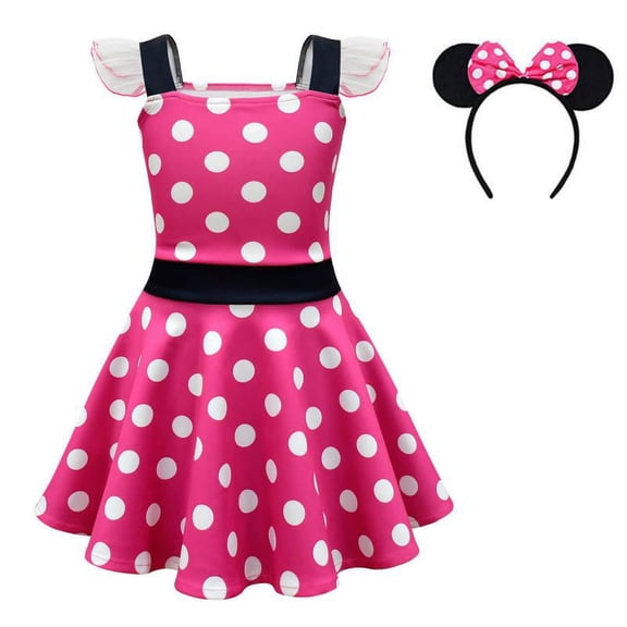 Girls Polka Dots Princess Dress With Headband Halloween Christmas Party Cosplay Dress
