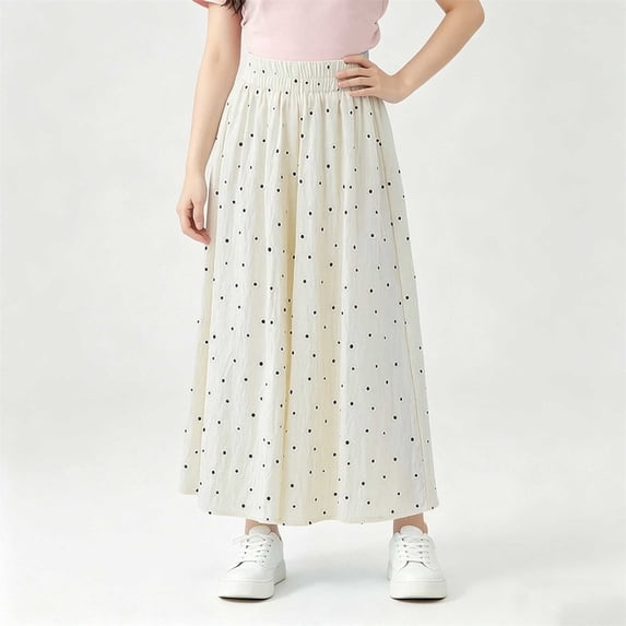 Girls Polka Flowy Pants, Elastic Smocked Waist Lightweight Loose Culottes Cropped Trousers Summer Daily Wear Beige Softball Pants Youth Girls 14-15Y