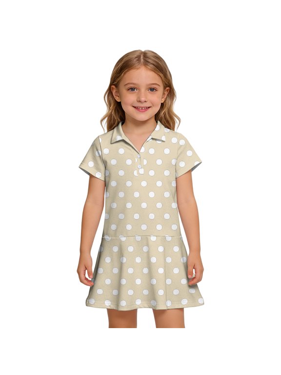Girls Polo Dot Dress with Pockets Girls School Uniform Short Sleeve Ruffle Pique Polo Dress