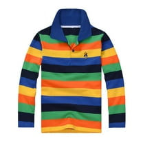 Girls Polo Shirt 6-7 Years Kids Boys Girls Long Sleeve Casual Striped Shirt Button Closure Fashion Comfortable & Soft Fabric Navy