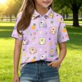 thumbnail image 1 of Girls Polo Shirt Henley Short Sleeve Cute Cartoon Animal Print School Uniform Button Closure Comfy Active T Shirts, 120, 1 of 5
