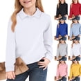 thumbnail image 1 of Girls Polo Shirt Kids Long Sleeve Button Collared Uniform Shirts Youth Girls Uniforms Back to School Clothes,White,7-8 Years, 1 of 4