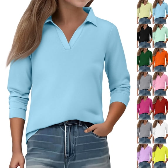 Girls Polo Shirt Long Sleeve Collared T-Shirt Kids Casual School Uniform Toddler Summer Dress Shirts Children Tops,Light Blue,11-12 Years