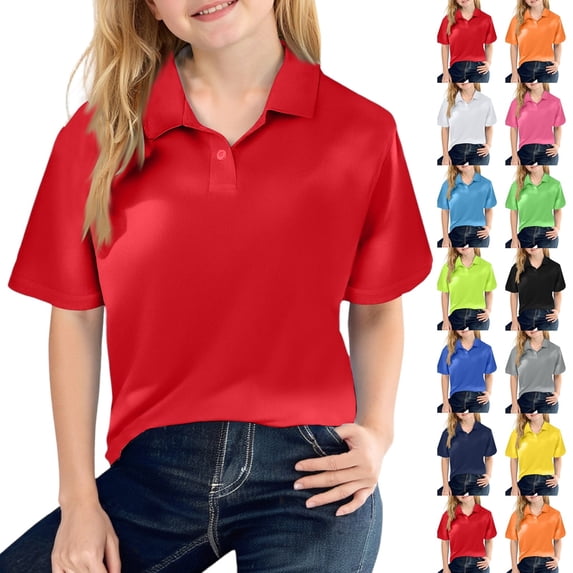 Girls Polo Shirt School Uniform 6-11 Years Short Sleeve Button Closure, Soft Fabric, Collared Design Hot Pink Size 8-9Y