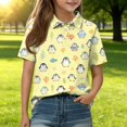 thumbnail image 1 of Girls Polo Shirt Short Sleeve Henley Cute Cartoon Animal Print T Shirts Button Closure Causal Active School Uniform, 120, 1 of 5