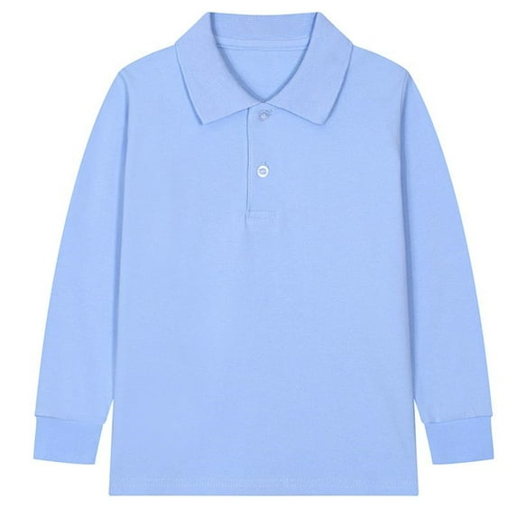 Girls' Polo Shirts Long Sleeve 2-Button Collared Base Tees Toddler Kid School Uniform Tops 2-15 Years (12 Years, Blue)