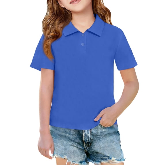 Girls Polo Shirts Short Sleeve School Shirts 3-14 Years Blue 110