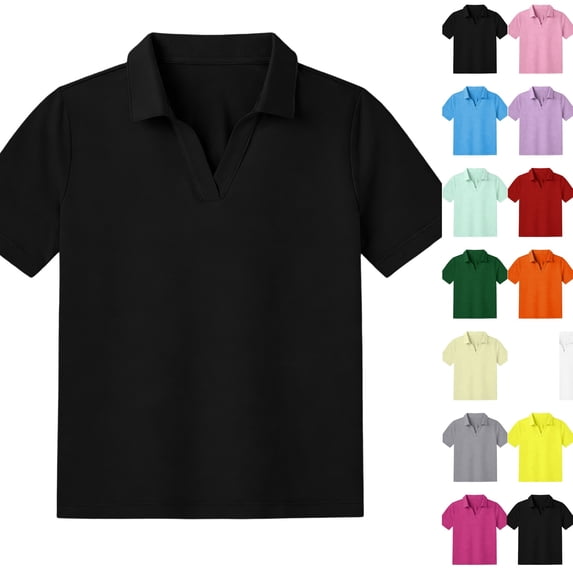 Girls Polo Shirts Short Sleeve School Uniform Collared Shirts Kids Lightweight Athletic Golf Tops,Black,9-10 Years