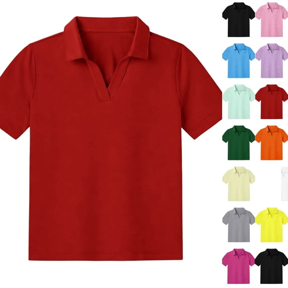 Girls Polo Shirts Short Sleeve School Uniform Collared Shirts Kids Lightweight Athletic Golf Tops,Red,7-8 Years