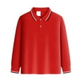 thumbnail image 1 of Girls Polo Uniform Shirt, Long-Sleeve Pique Polo Shirt Winter Soft Casual Polo Shirt School Uniform​ Red 7-8Y, 1 of 2