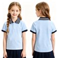 thumbnail image 1 of Girls Polo Uniform Shirt Short Sleeve Casual Summer Comfy Pique Top Striped Collar Back to School, 1 of 3