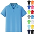 thumbnail image 1 of Girls Polo Uniform Shirt Summer Slim Fit Short Sleeve Comfy Collared Shirts for Girls Back to School,Sky Blue,4-5 Years, 1 of 10