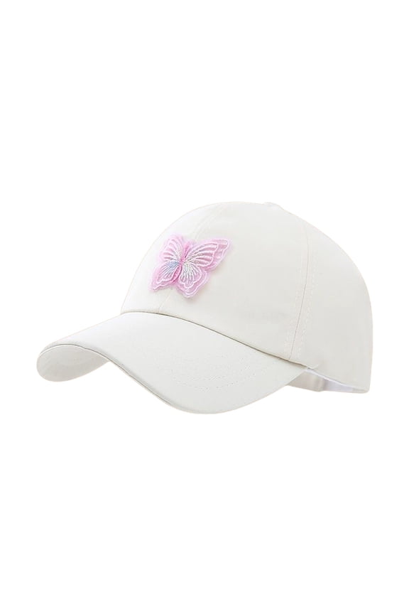 Girls Ponytail Baseball Cap 3D Butterfly Embroidery Kids Sun Hat Adjustable Kids Beige,Size Free Size