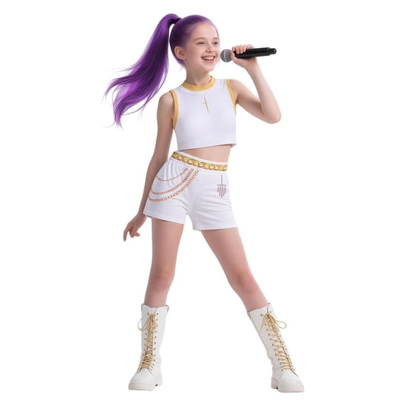 Girls Pop Idol Group Cosplay Costume, 2-Piece Anime Stage Performance Outfit Set for Kids Halloween Fancy Dress Up, 2-3Y