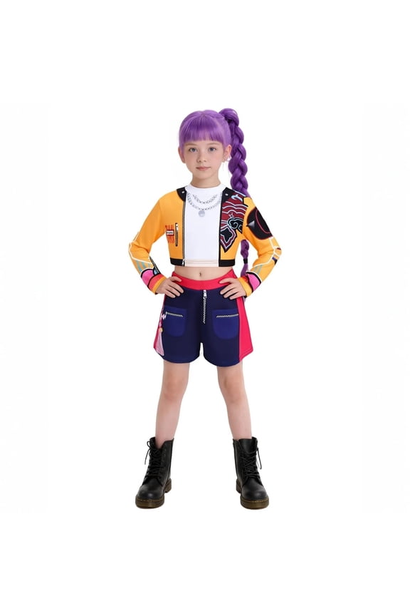 Girls Pop Singer Cos Outfit Set for Party Theme Dress Up Birthday Gifts Pop Singer Pendant Dance Stage Outfits Set9-10 Years 140