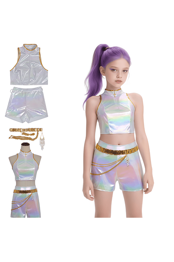 Girls Pop Singer Outfit Set for Pendant Dance Stage Party Theme Dress Up Birthday Gifts(160)