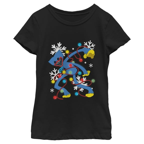 Girls Poppy Playtime Huggy Wuggy Christmas Lights T Shirt