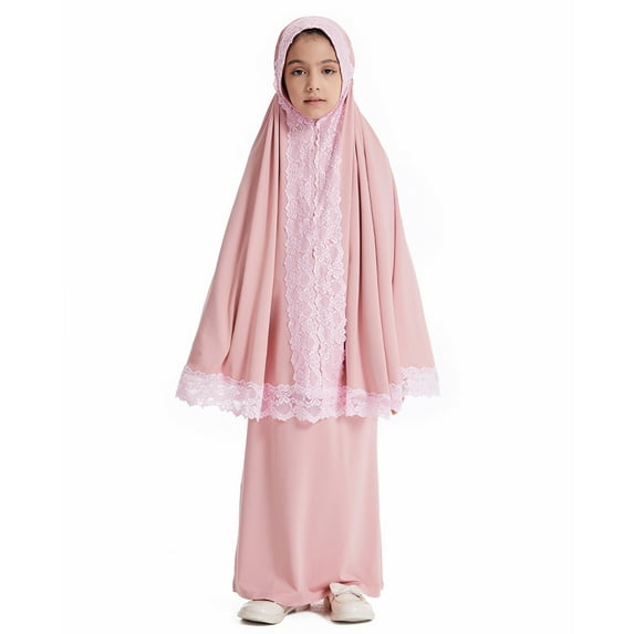 Girls Prayer Outfit 2 Piece Set Flowy Skirt and Hijab Kids Clothing Wear for Children