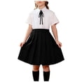 thumbnail image 1 of Girls Preppy Outfit Set Black: Pleated Skirt & Peter Pan Collar Top with Bow Tie | 3-15 Years | Machine Washable Polyester Spandex,Size 11-12 T, 1 of 7