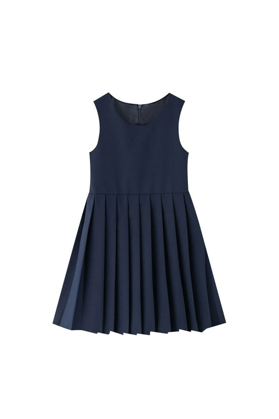 Girls Preppy Style Jumper Dress Cute Pleated Knee Length Sleeveless School Uniform Dress for Kids 3-14Y