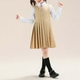 thumbnail image 1 of Girls Preppy Style Jumper Dress Pleated Knee Length Sleeveless Uniform Dress (Khaki 13-14 Years), 1 of 3