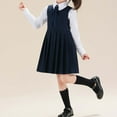thumbnail image 1 of Girls Preppy Style Jumper Dress Pleated Knee Length Sleeveless Uniform Dress (Navy 8-9 Years), 1 of 6