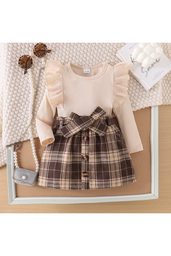Girls Preppy Style Outfit Pullover Top with Plaid Skirt Set 2-Piece School Photo Wear Cute Clothes For Girls