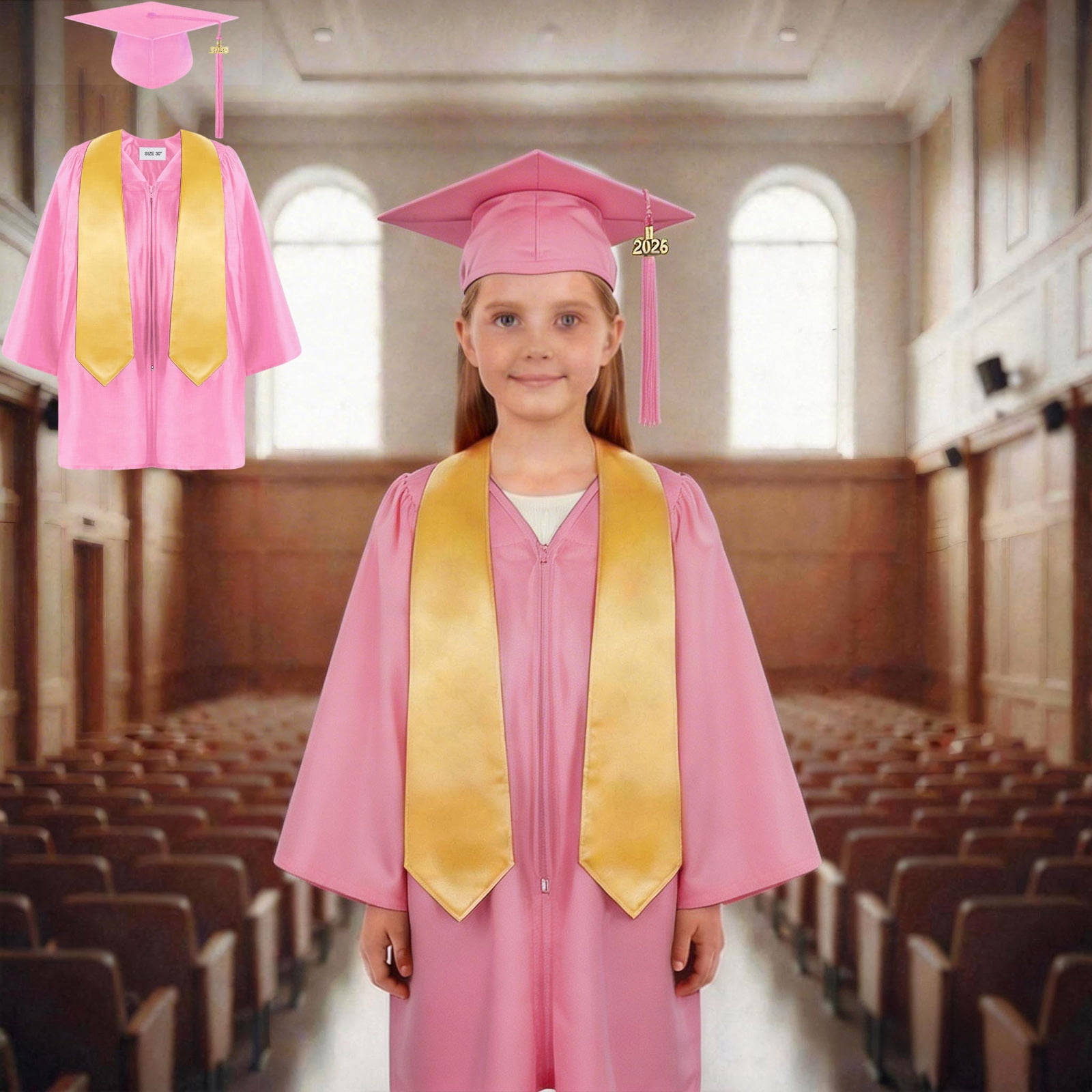 Girls Preschool Graduation Cap and Gown Outfit Red Graduation Hat with 2026 Tassel Kids Ceremony Party Gift 8-10 Years
