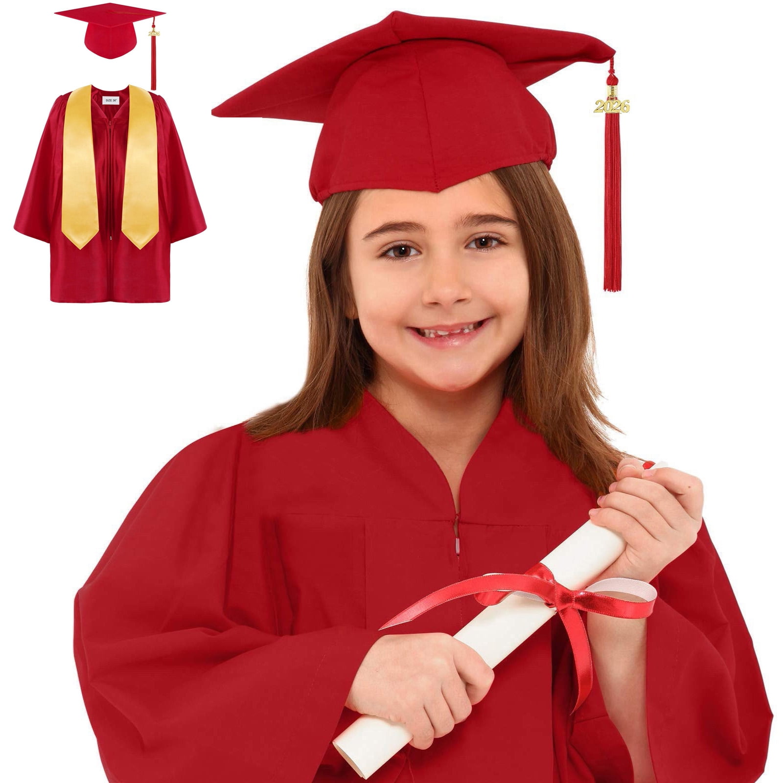 Girls Preschool Graduation Cap and Gown for Kindergarten Red Graduation Dresses Class of 2026 Graduation Dress Outfit 8-10 Years