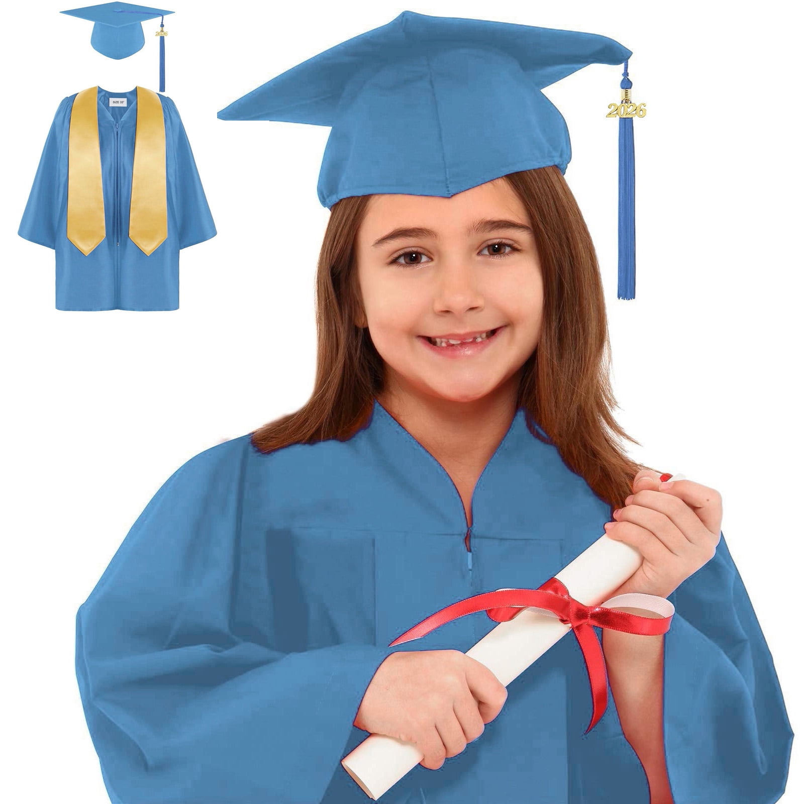 Girls Preschool Graduation Cap and Gown with 2026 Tassel Blue Cape Kids Class of 2026 Graduation Photography Outfit 6-8 Years