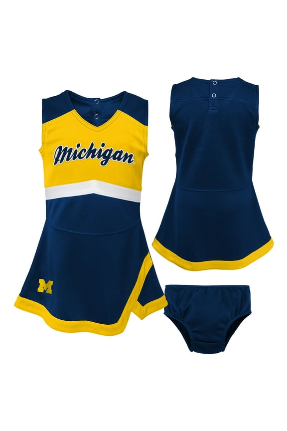 Girls Preschool Navy Michigan Wolverines Two-Piece Cheer Captain Jumper Dress & Bloomers Set