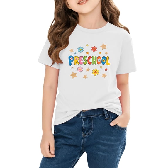 Girls Preschool Shirt White First Day of School Kids Kids Cotton Tee Back to School Graphic T-Shirt,Size 7 T