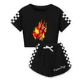 thumbnail image 1 of Girls Preston Playz Game Apparel – Flame Graphic Crop Tee and Casual Shorts Set Summer Outfit for Young Fans, 1 of 4