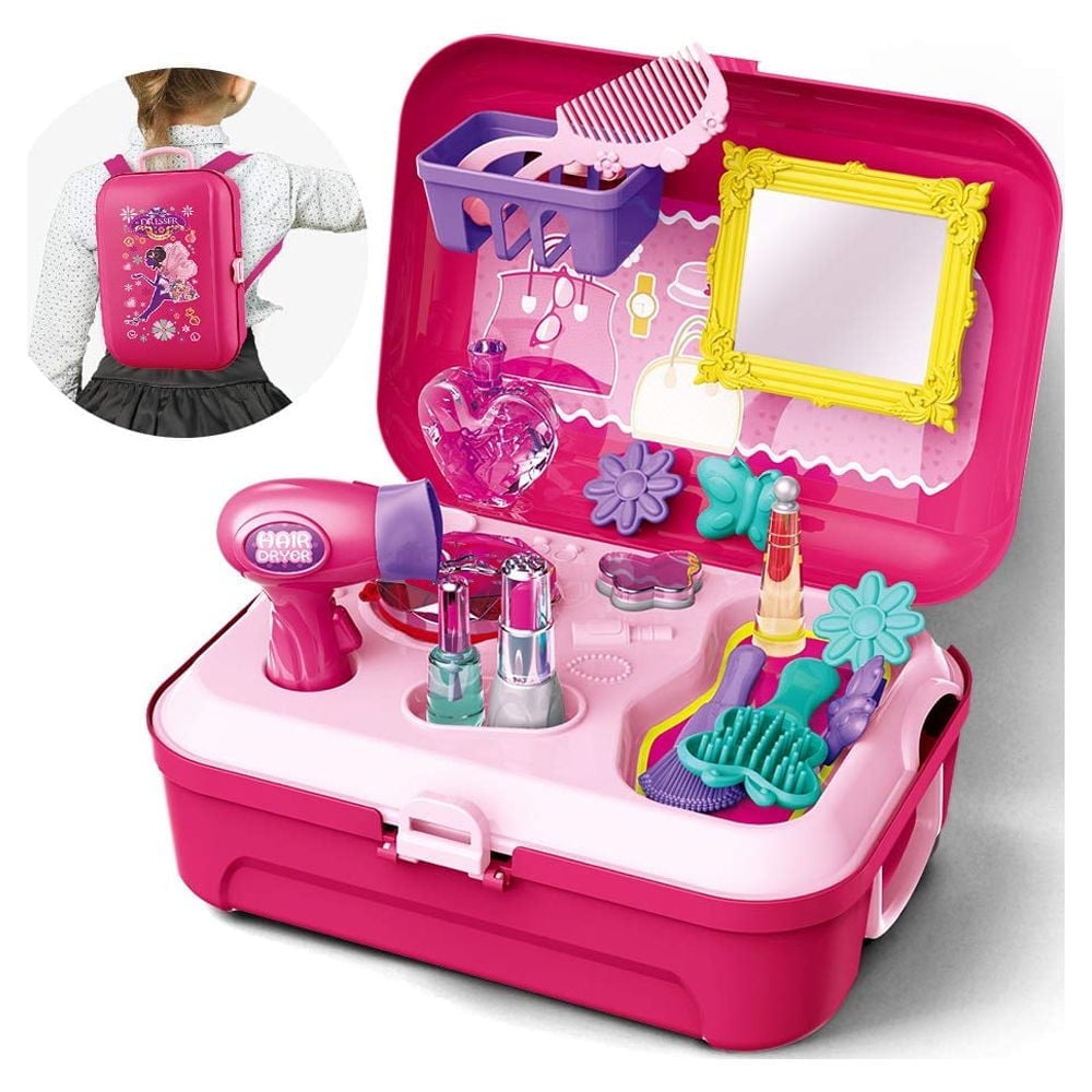 QiShi Pretend Play Makeup Set - Kids Cosmetic Toys for Ages 3+ (Pink)