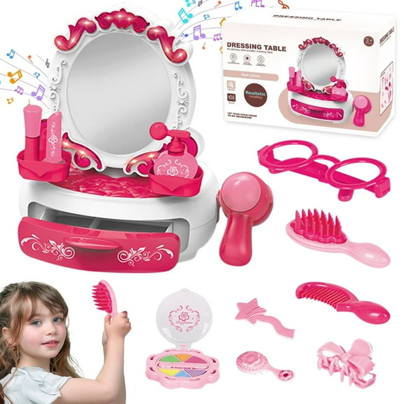 Toddler Girls Toys, Kids Vanity Set with Light & Music, Pretend Play Makeup for Girls 3 4 5 6 7 8 Years