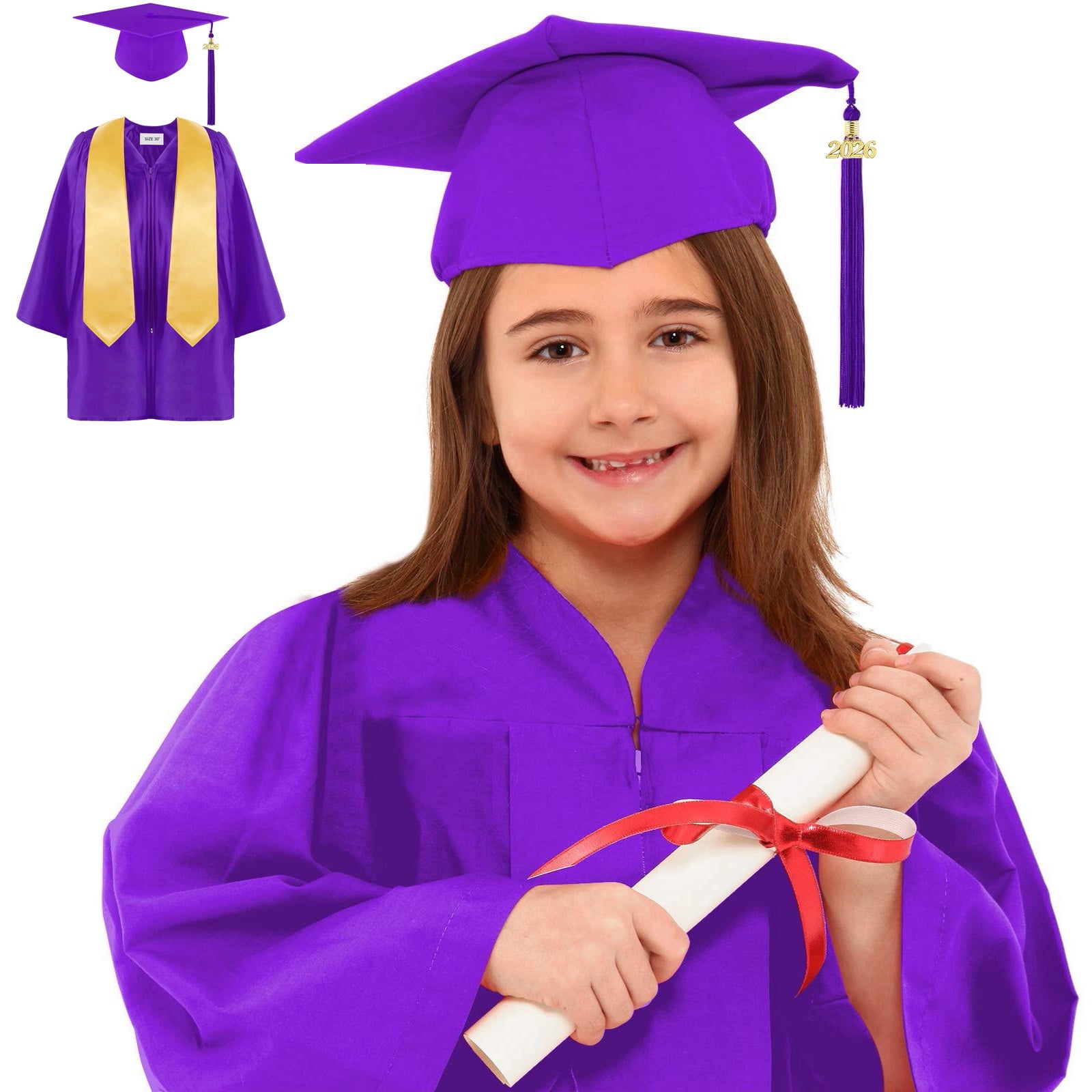 Girls Primary School Graduation Cap and Gown for Toddler Purple Graduation Gown Class of 2026 Kids Ceremony Party Gift 4T