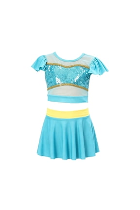 Girls Princess 2 Piece Swimsuit, Kids Ruffle Skirt Bathing Suit, Role playing swimsuit Cute Sparkly Beach Swimwear for Summer Pool Vacation