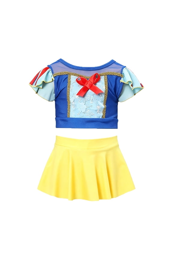 Girls Princess 2 Piece Swimsuit, Kids Ruffle Skirt Bathing Suit, Role playing swimsuit Cute Sparkly Beach Swimwear for Summer Pool Vacation